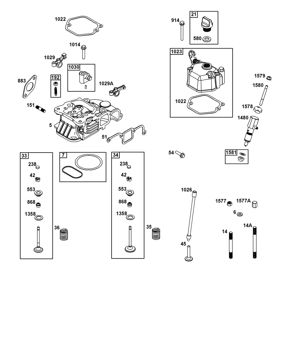 Cylinder Head Group Diagram and Parts List for 261D02-0003-01 200000 - 399999 Briggs and Stratton Engine